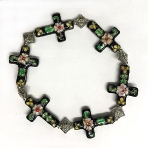 Handcrafted Cloisonné Black Crosses Bracelet NWOT